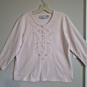 KEREN hart Embellished Pale Pink Scoop Neck Top